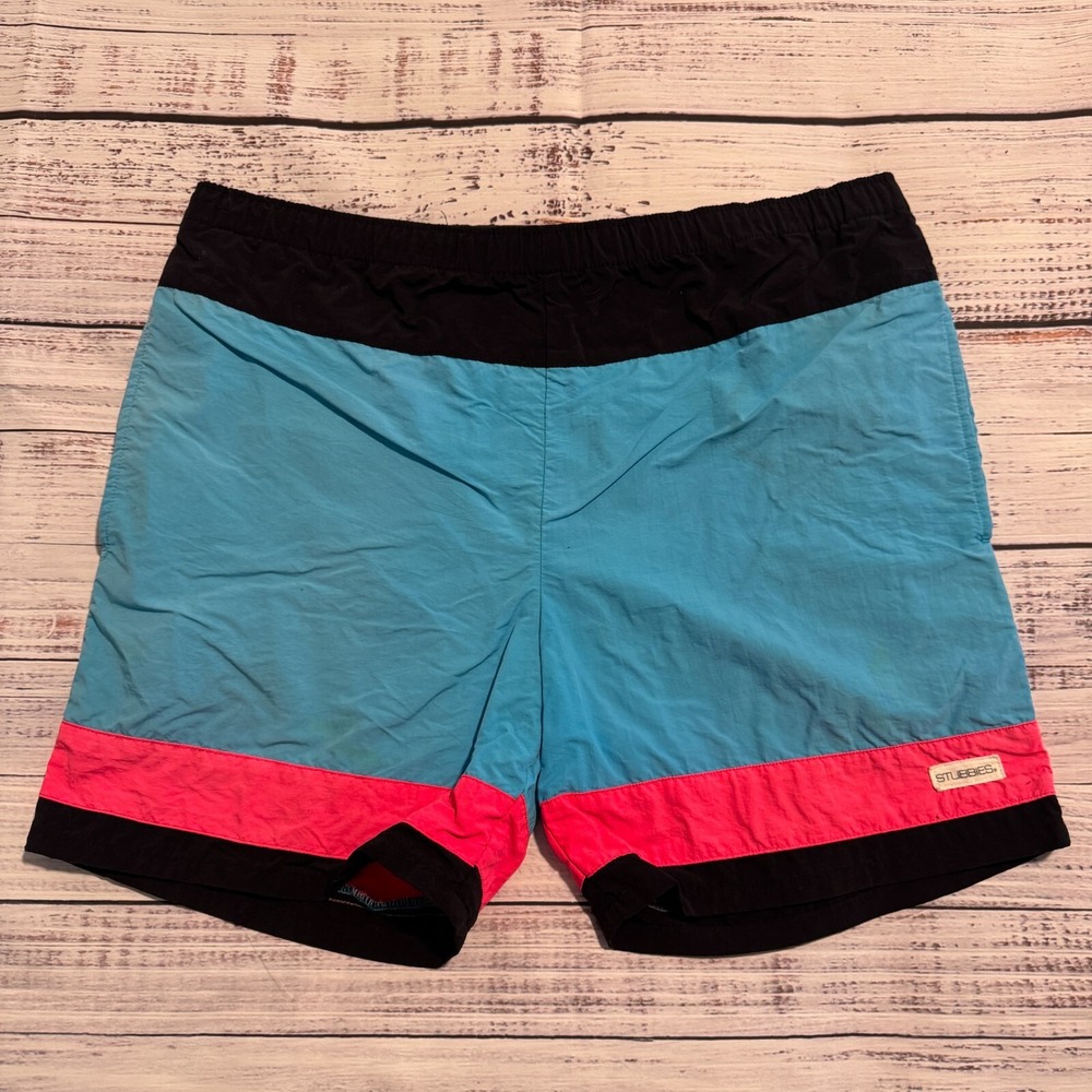 Vintage Stubbies Shorts Lined Swim‎ Trunks Made in USA 90s Blue Men's Size 34 XL